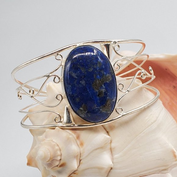 Handmade Artisan Jewelry - Silver Bracelet Blue Lapis Stone